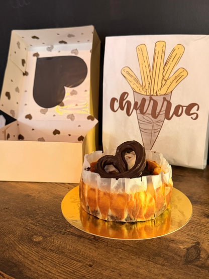 Tarta de queso de churros con chocolate